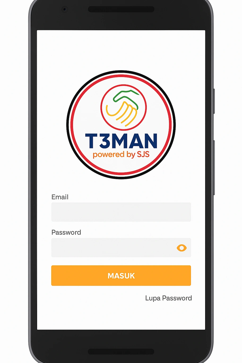 Mobile phone with T3MAN login screen